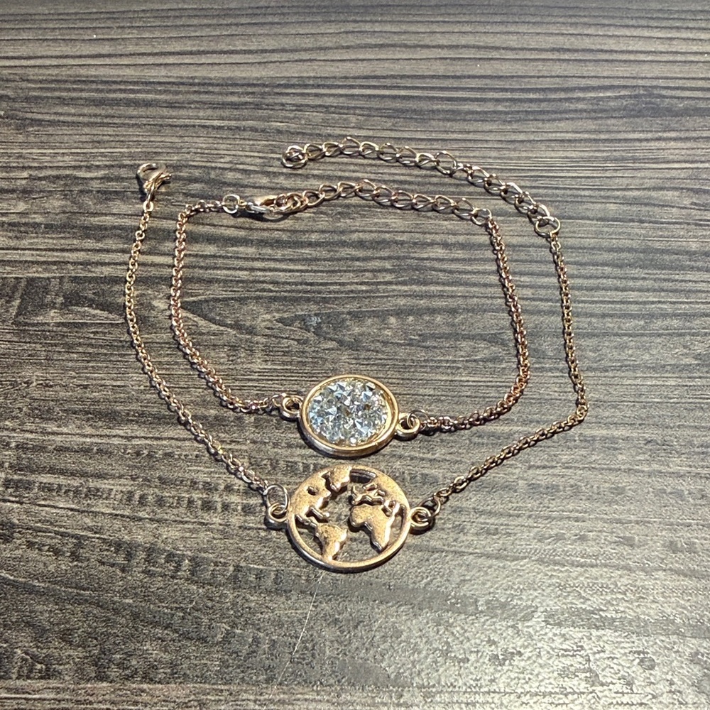 2 Pack Gold World Anklet and Crystal